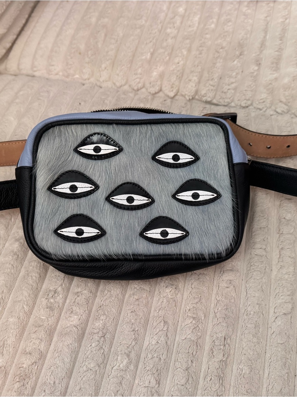 Min & Mon All The Eyes Black and Light Blue Eye-Embellished Belt Bag